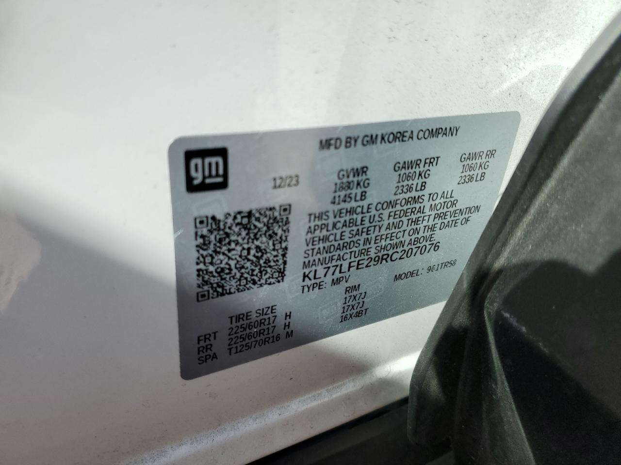 2024 CHEVROLET TRAX LS VIN:KL77LFE29RC207076