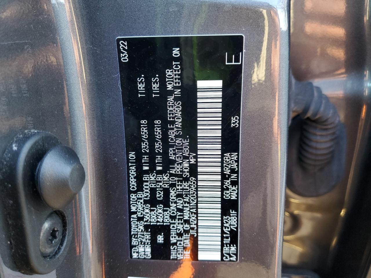 2022 LEXUS RX 350 L VIN:JTJHZKFA1N2039659