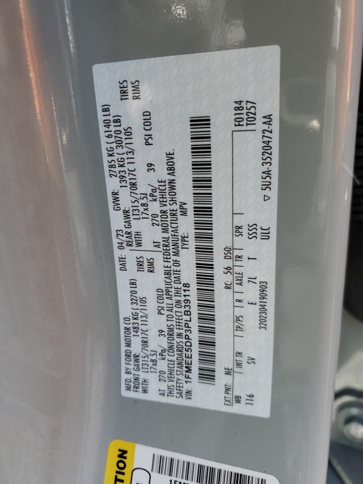 2023 FORD BRONCO BASE VIN:1FMEE5DP3PLB39118