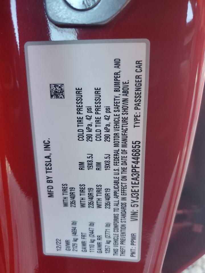 2023 TESLA MODEL 3 VIN:5YJ3E1EA3PF446855