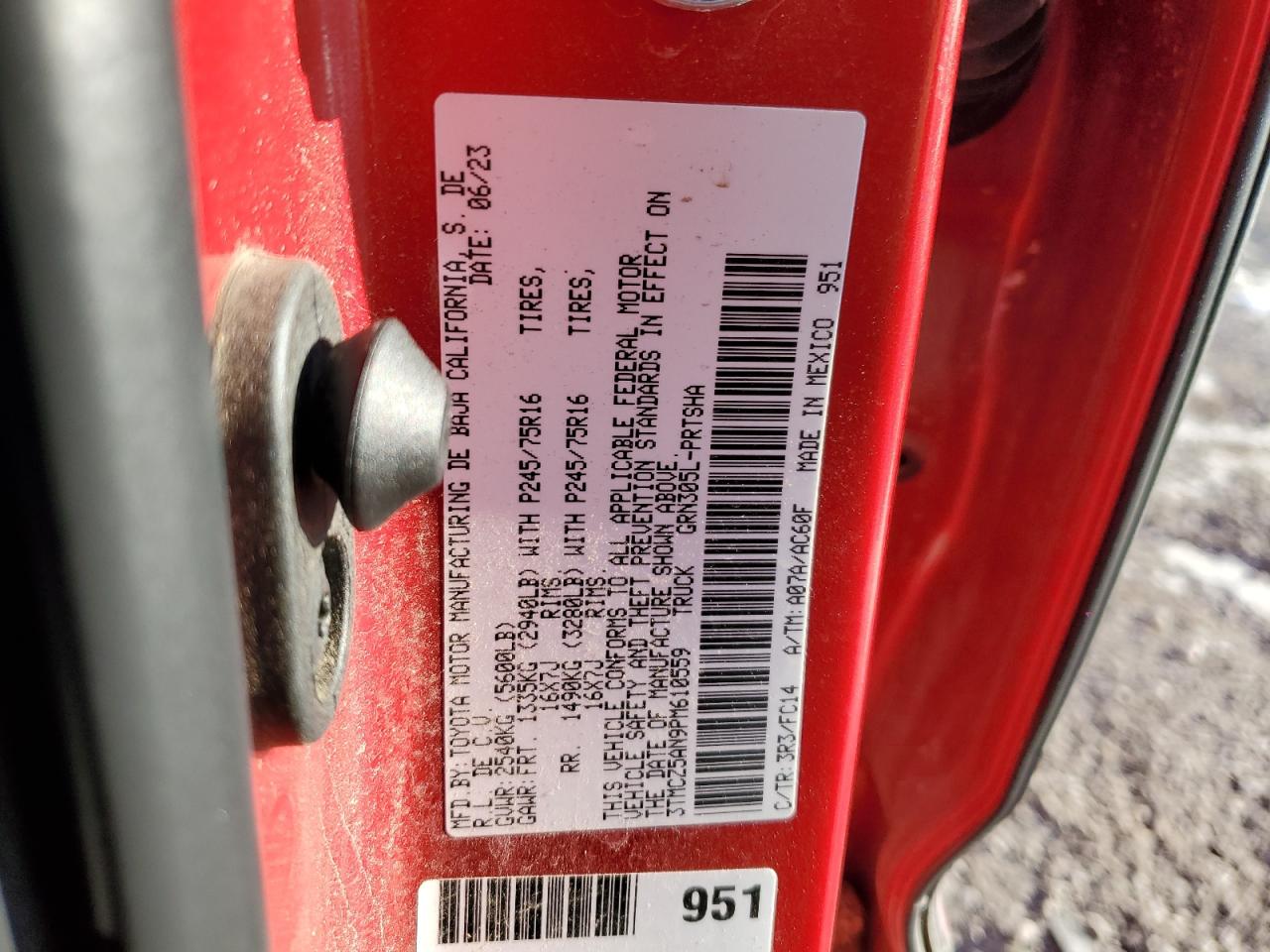 2023 TOYOTA TACOMA DOUBLE CAB VIN:5TDZA22C44S124279