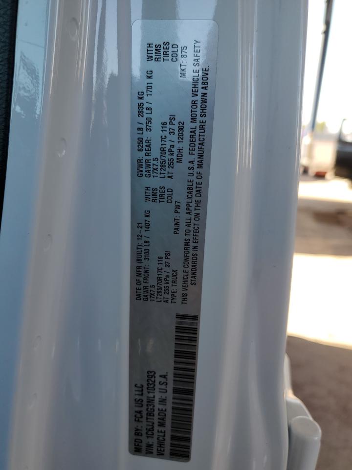 2022 JEEP GLADIATOR RUBICON VIN:1C6JJTBG3NL103293