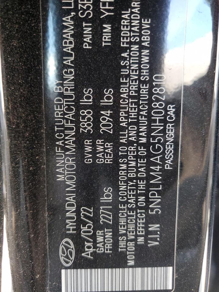2022 HYUNDAI ELANTRA SEL VIN:5NPLM4AG5NH082810