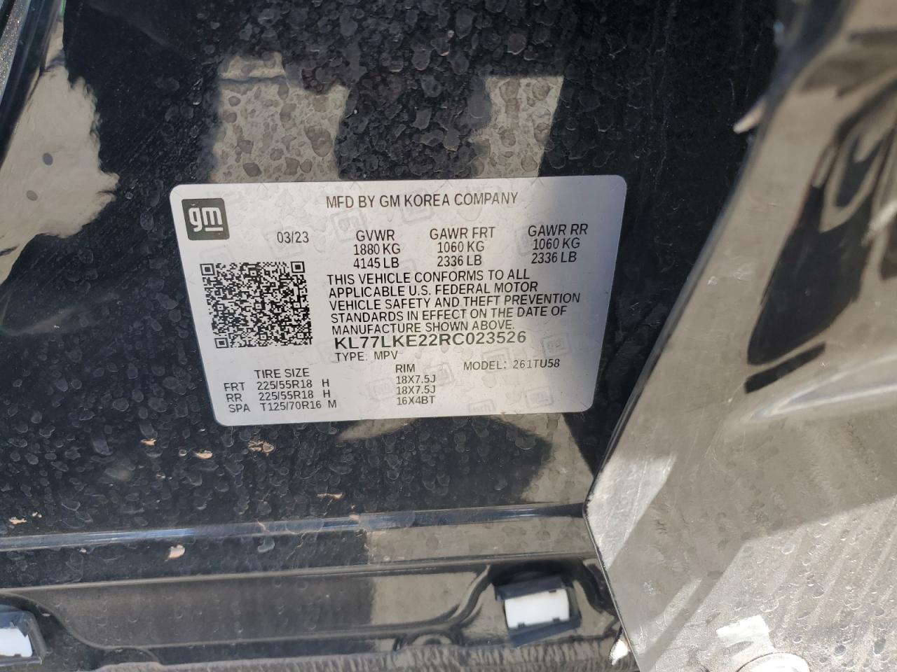 2024 CHEVROLET TRAX ACTIV VIN:KL77LKE22RC023526