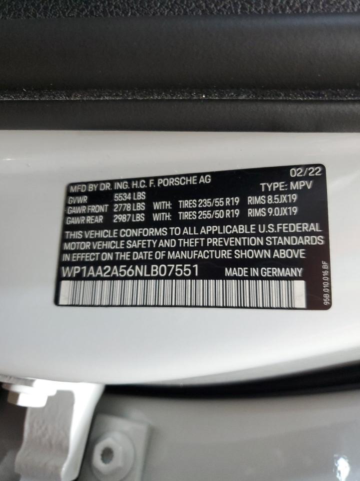 2022 PORSCHE MACAN VIN:WP1AA2A56NLB07551