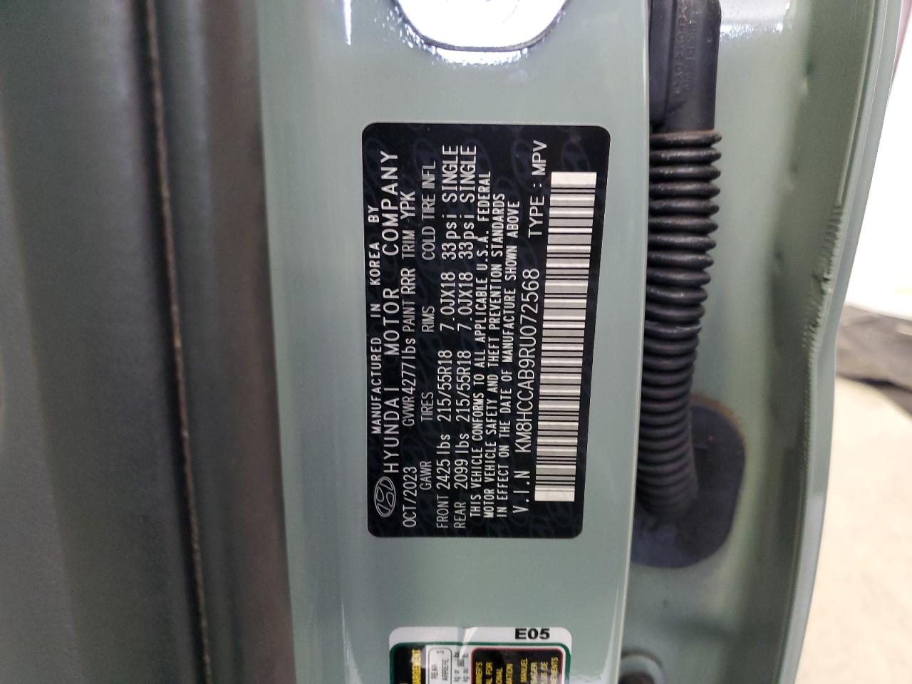 2024 HYUNDAI KONA SEL VIN:KM8HCCAB9RU072568