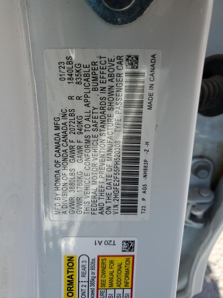 2023 HONDA CIVIC SPORT VIN:2HGFE2F55PH520308