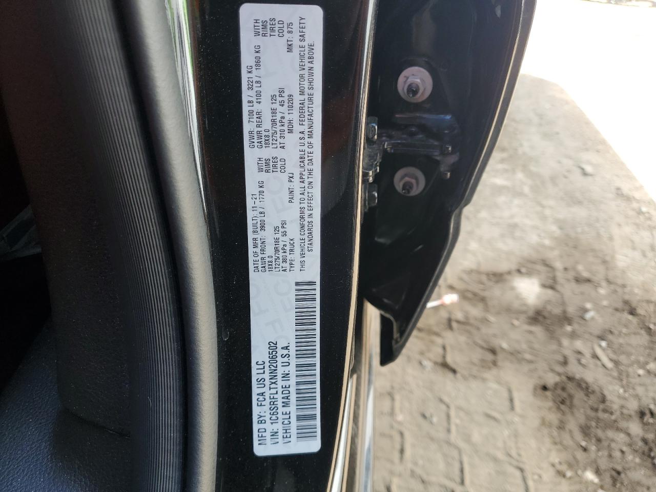 2022 RAM 1500 REBEL VIN:1C6SRFLTXNN206502