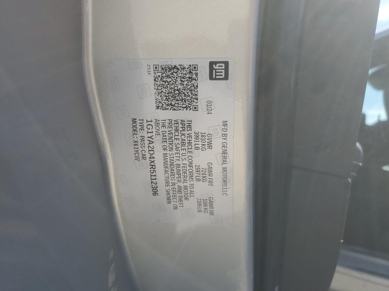 2024 CHEVROLET CORVETTE STINGRAY 1LT VIN:1G1YA2D4XR5112306