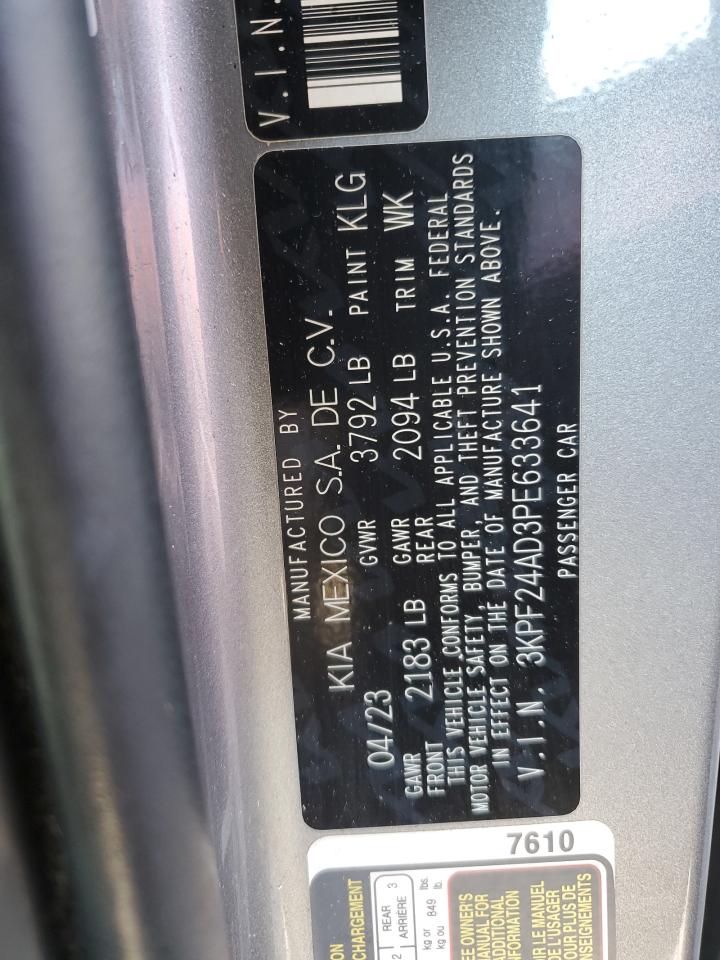 2023 KIA FORTE LX VIN:3KPF24AD3PE633641