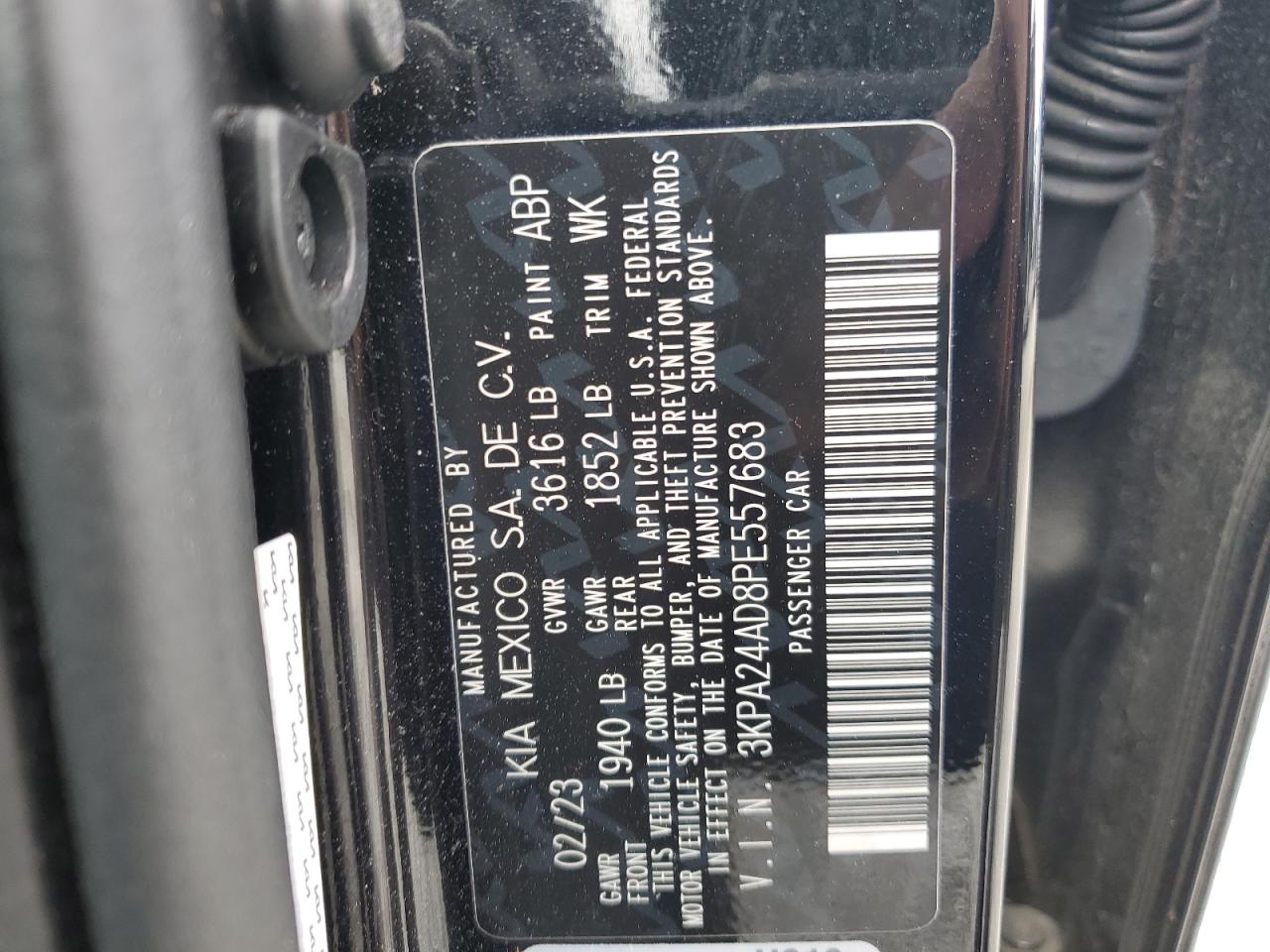 2023 KIA RIO LX VIN:3KPA24AD8PE557683
