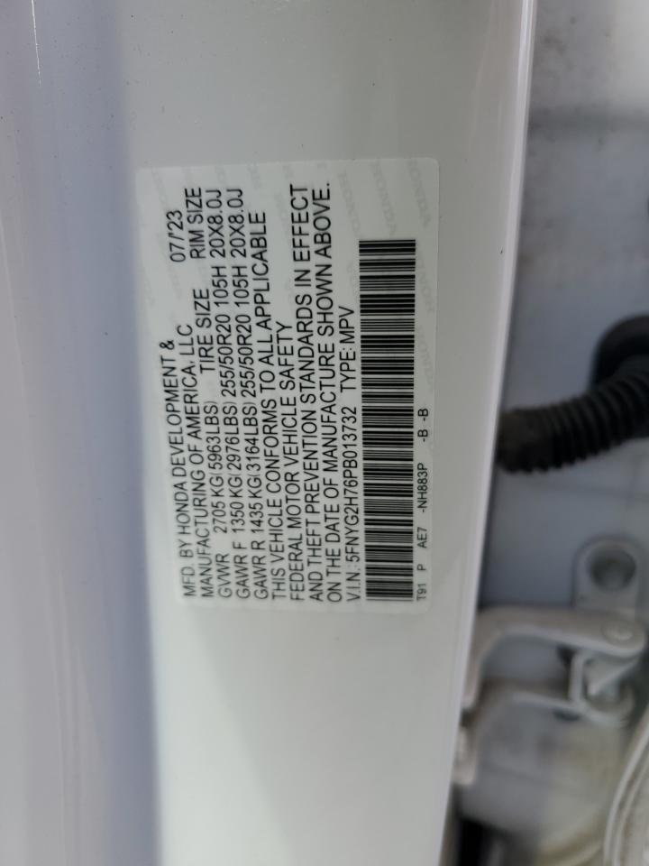 2023 HONDA PILOT TOURING VIN:5FNYG2H76PB013732