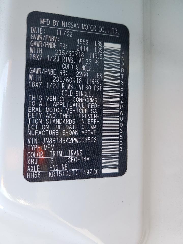 2023 NISSAN ROGUE SV VIN:JN8BT3BA2PW003503