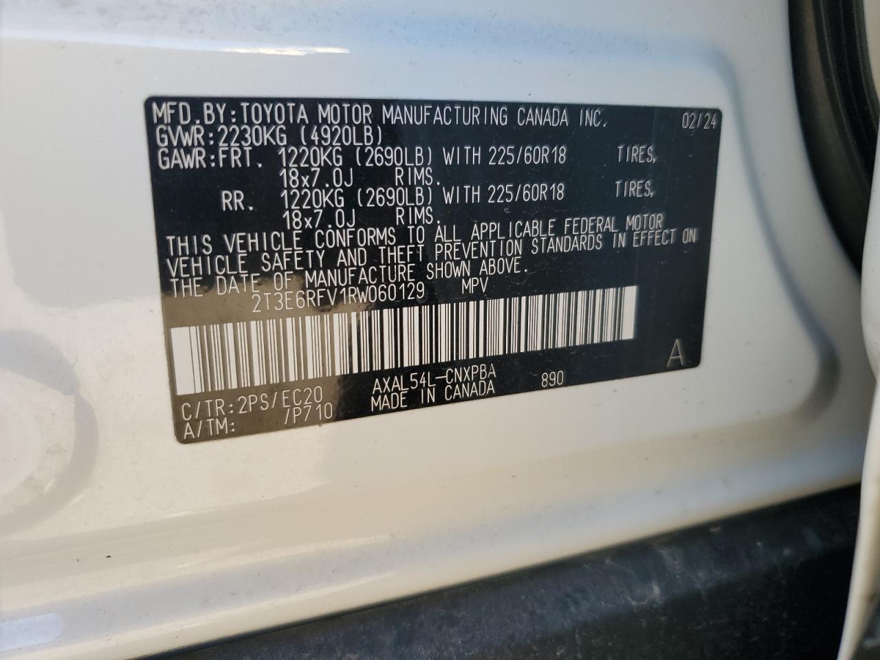 2024 TOYOTA RAV4 XSE VIN:2T3E6RFV1RW060129