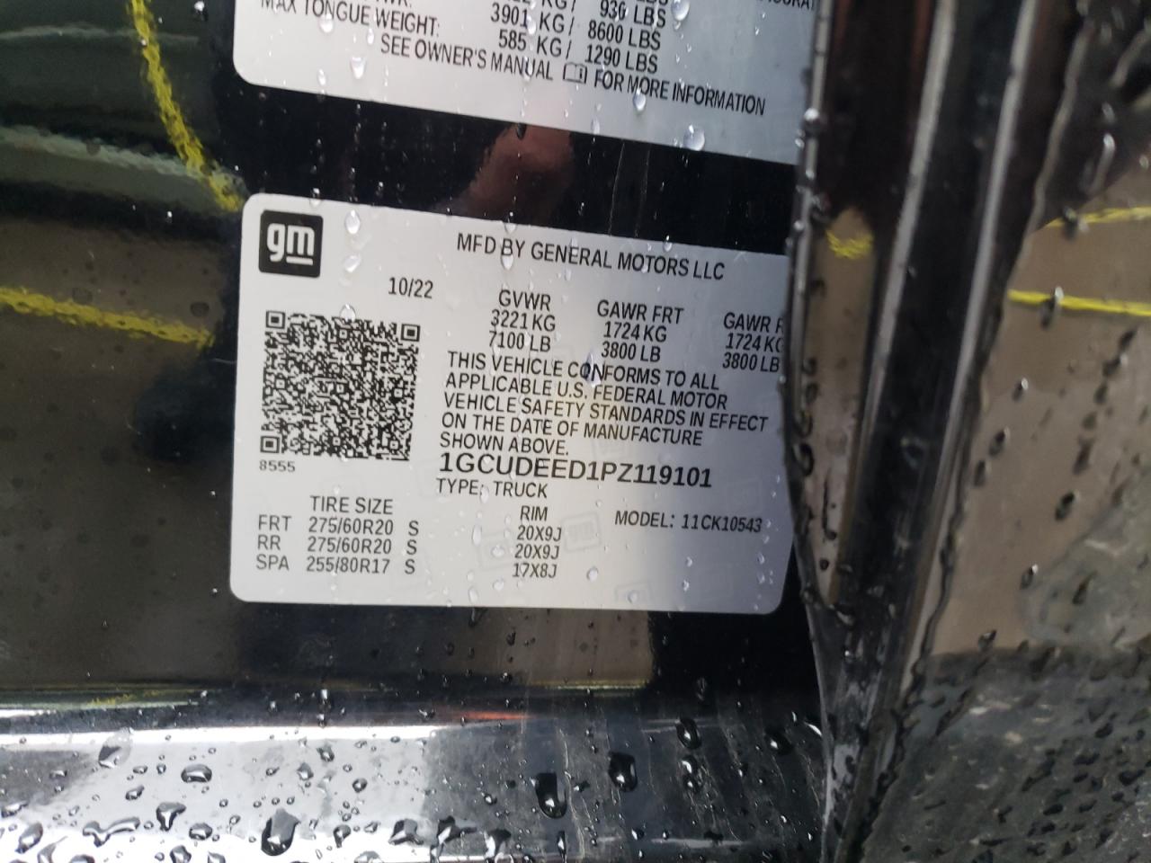 2023 CHEVROLET SILVERADO K1500 RST VIN:1GCUDEED1PZ119101