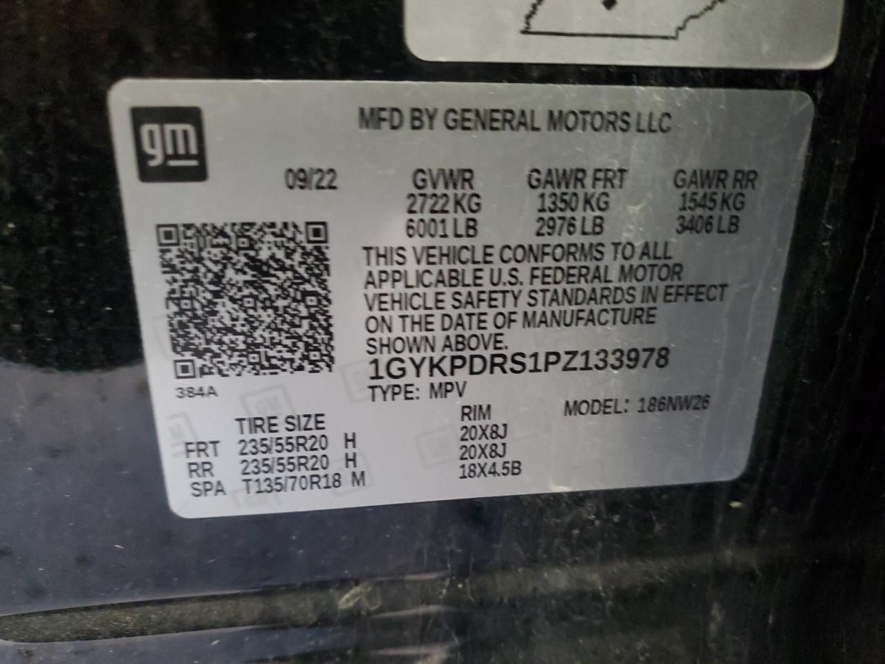 2023 CADILLAC XT6 PREMIUM LUXURY VIN:1GYKPDRS1PZ133978