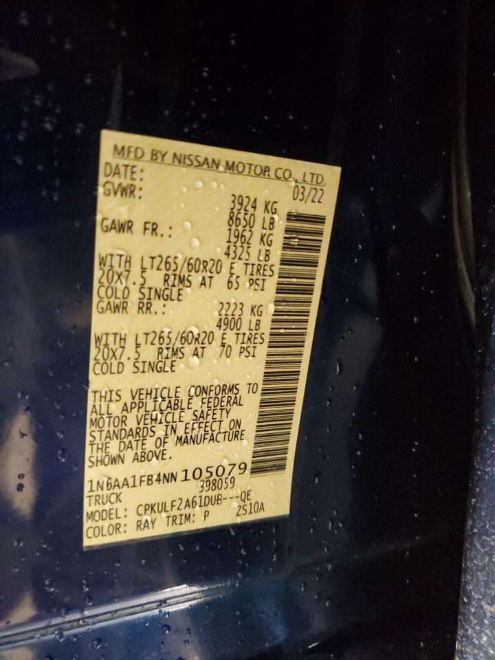 2022 NISSAN TITAN XD SV VIN:1N6AA1FB4NN105079