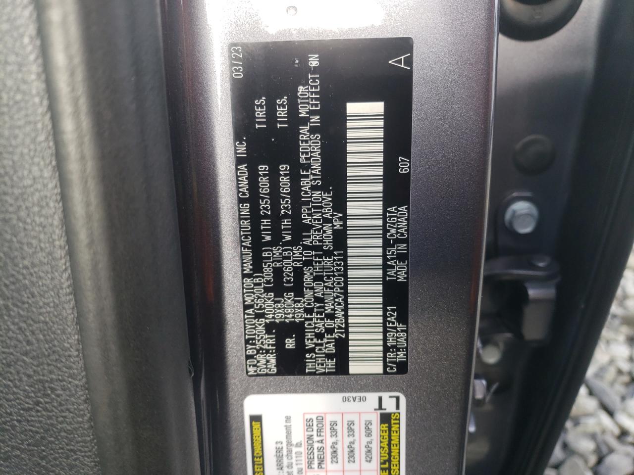 2023 LEXUS RX 350 BASE VIN:2T2BAMCA7PC013311