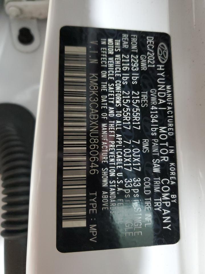 2022 HYUNDAI KONA SEL VIN:KM8K3CABXNU860646