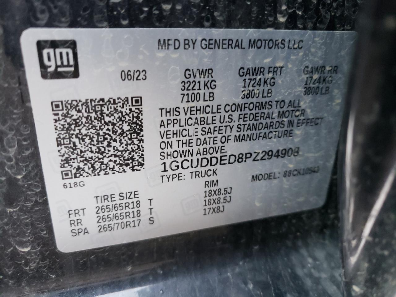 2023 CHEVROLET SILVERADO K1500 LT VIN:1GCUDDED8PZ294908