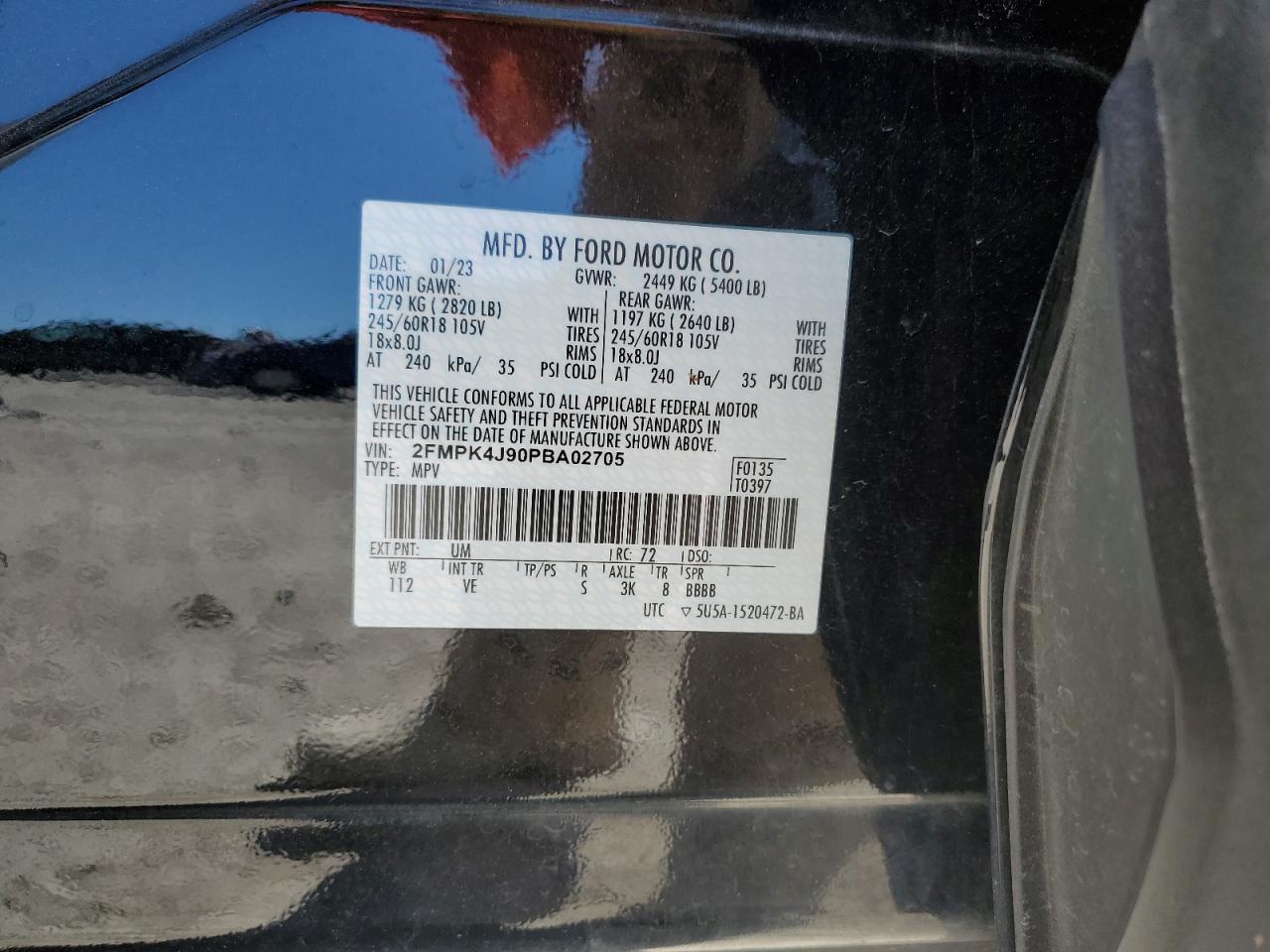 2023 FORD EDGE SEL VIN:2FMPK4J90PBA02705