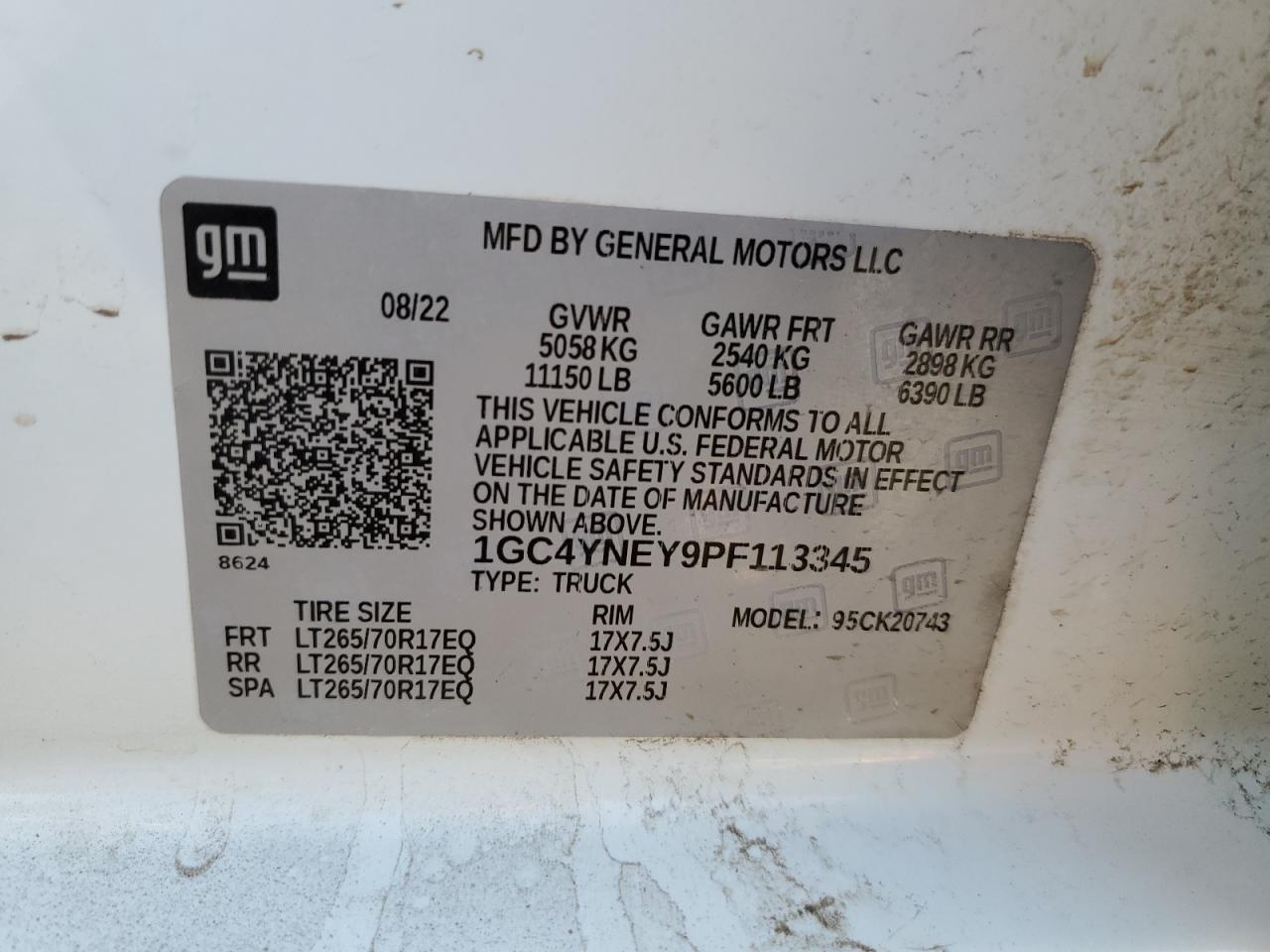 2023 CHEVROLET SILVERADO K2500 HEAVY DUTY LT VIN:1GC4YNEY9PF113345