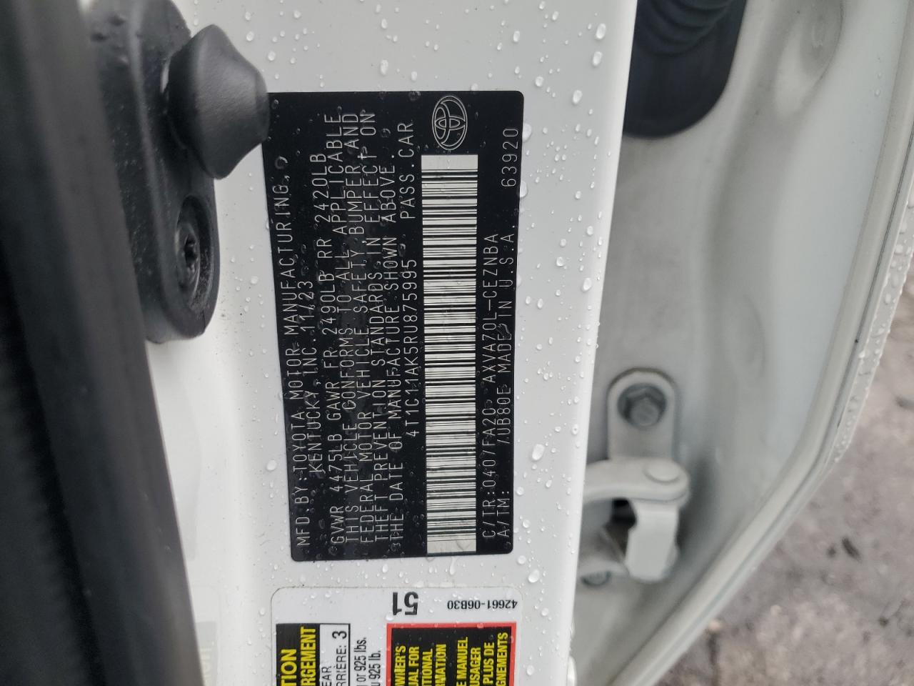 2024 TOYOTA CAMRY LE VIN:4T1C11AK5RU875995