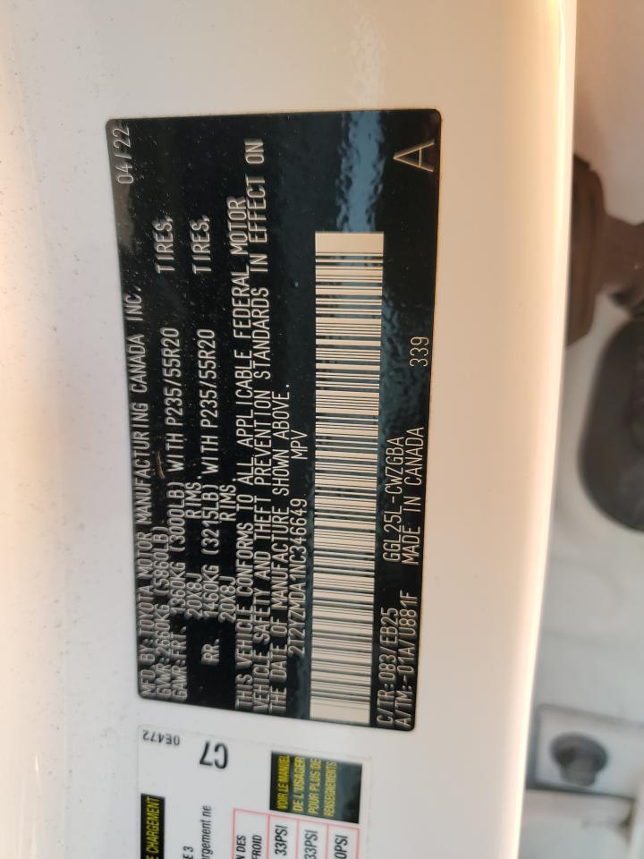 2022 LEXUS RX 350 F SPORT VIN:2T2YZMDA1NC346649