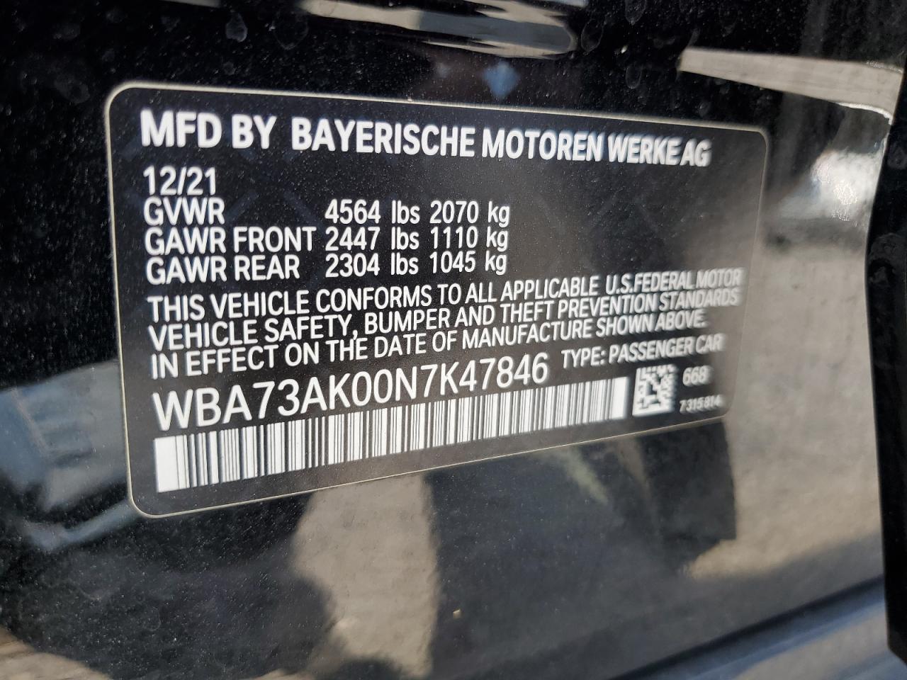 2022 BMW 228XI VIN:WBA73AK00N7K47846