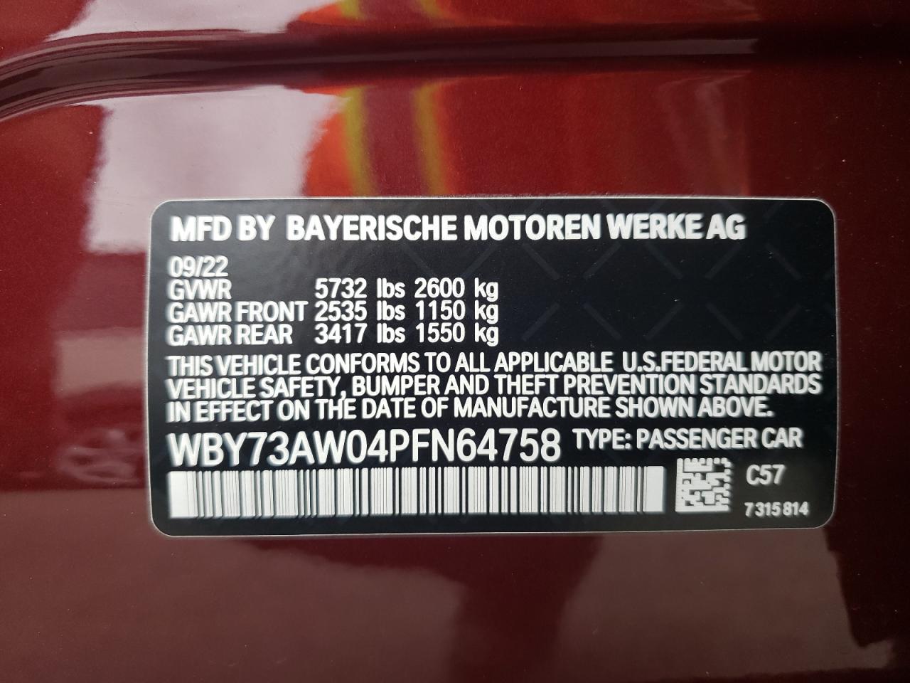 2023 BMW I4 EDRIVE40 VIN:3N1AB7AP0EY299511
