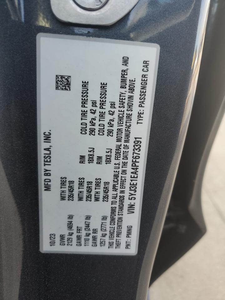 2023 TESLA MODEL 3 VIN:5YJ3E1EA4PF673391