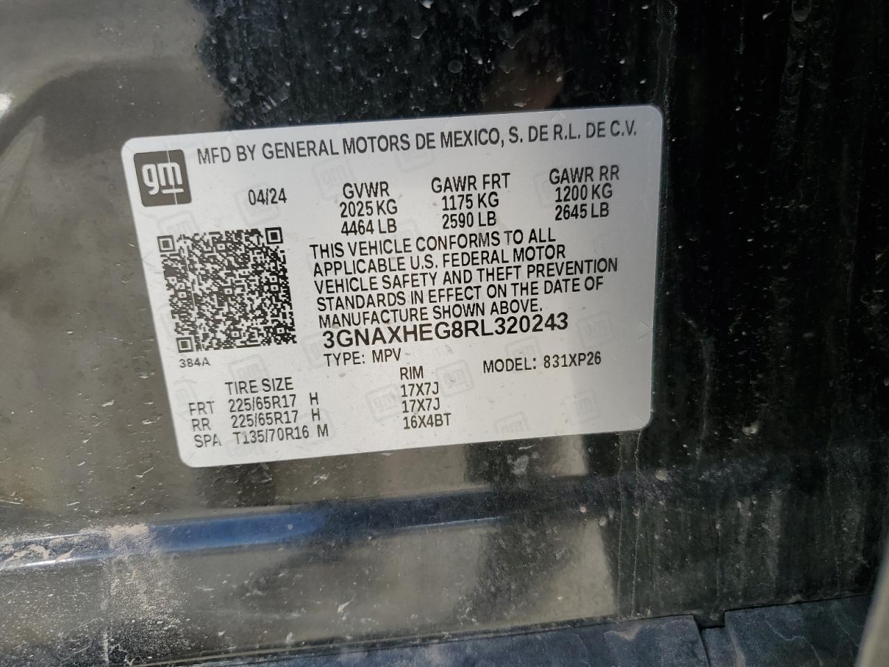 2024 CHEVROLET EQUINOX LS VIN:3GNAXHEG8RL320243