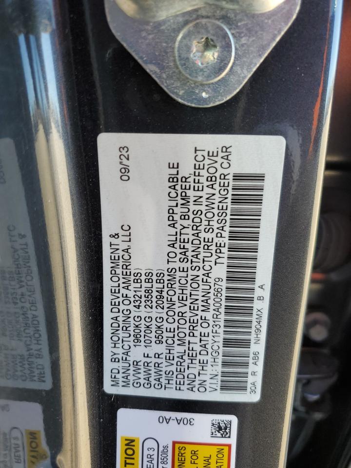 2024 HONDA ACCORD EX VIN:1HGCY1F31RA005679