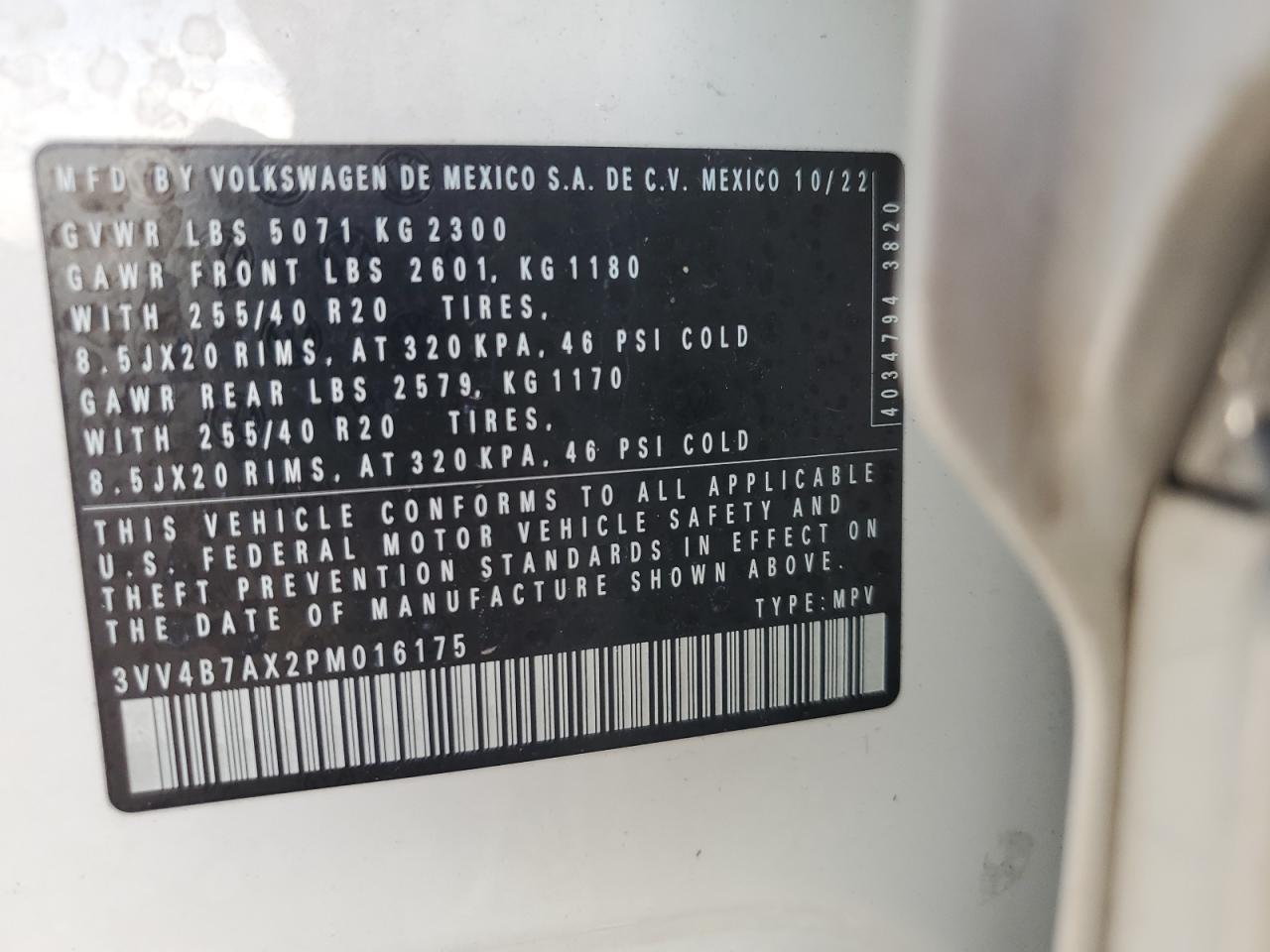 2023 VOLKSWAGEN TIGUAN SEL R-LINE BLACK VIN:3VV4B7AX2PM016175