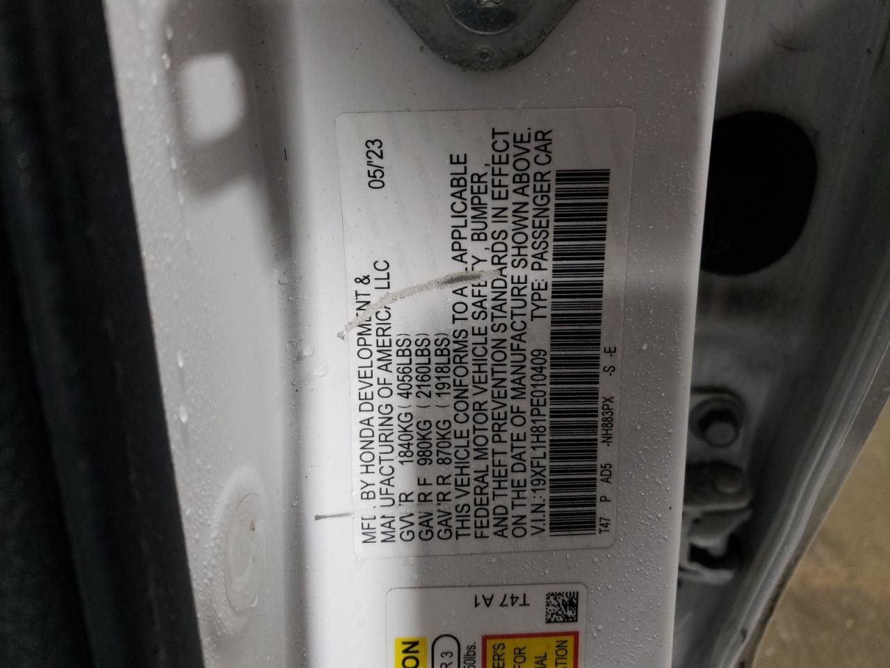 2023 HONDA CIVIC SPORT TOURING VIN:19XFL1H81PE010409