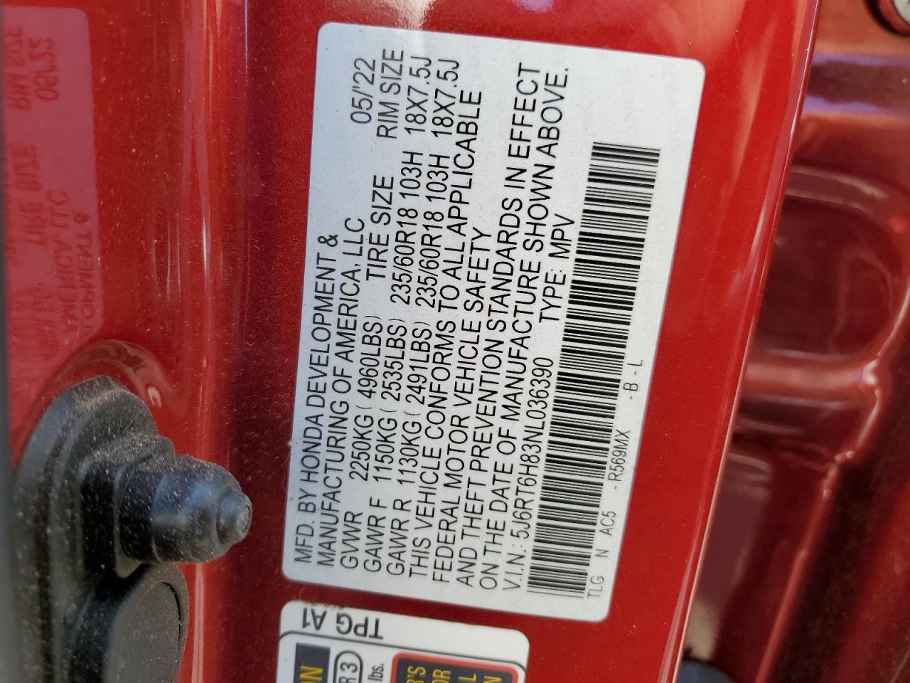 2022 HONDA CR-V EXL VIN:5J6RT6H83NL036390