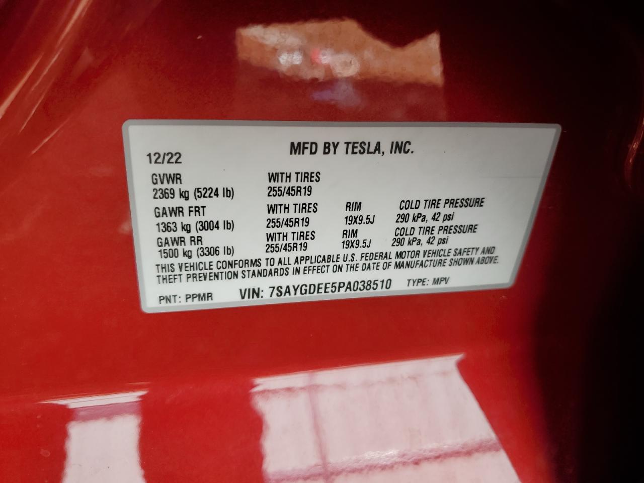 2023 TESLA MODEL Y VIN:YV1A22ML1H1011622