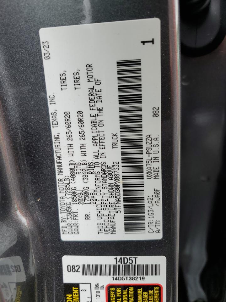 2023 TOYOTA TUNDRA CREWMAX PLATINUM VIN:5TFNA5DB0PX087332