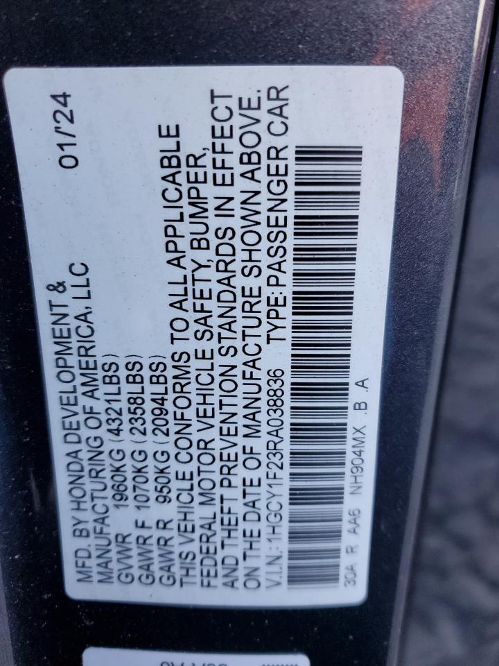 2024 HONDA ACCORD LX VIN:1HGCY1F23RA038836