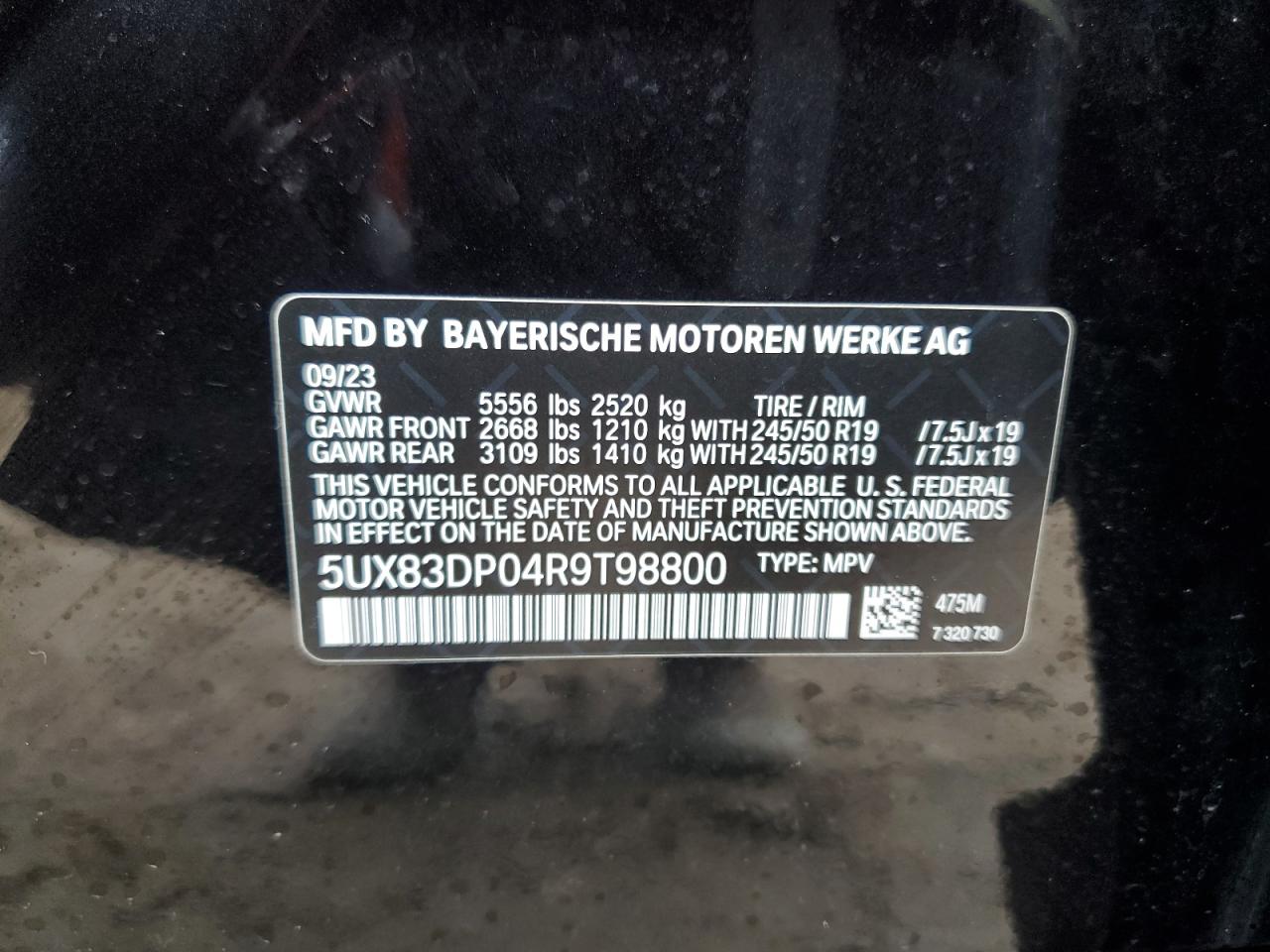 2024 BMW X3 M40I VIN:5UX83DP04R9T98800