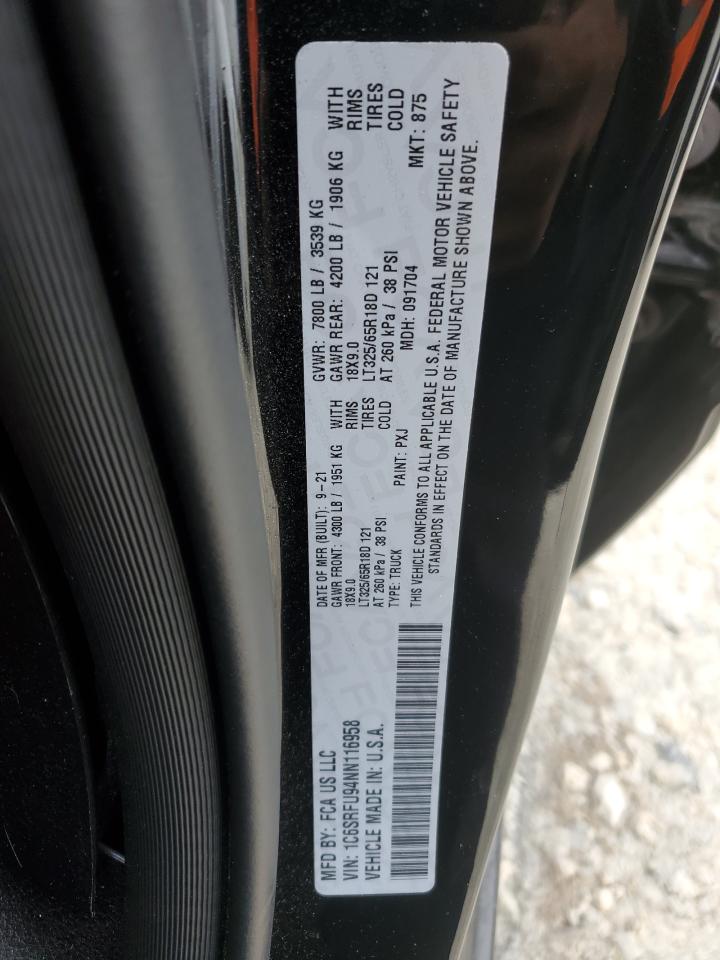 2022 RAM 1500 TRX VIN:1C6SRFU94NN116958
