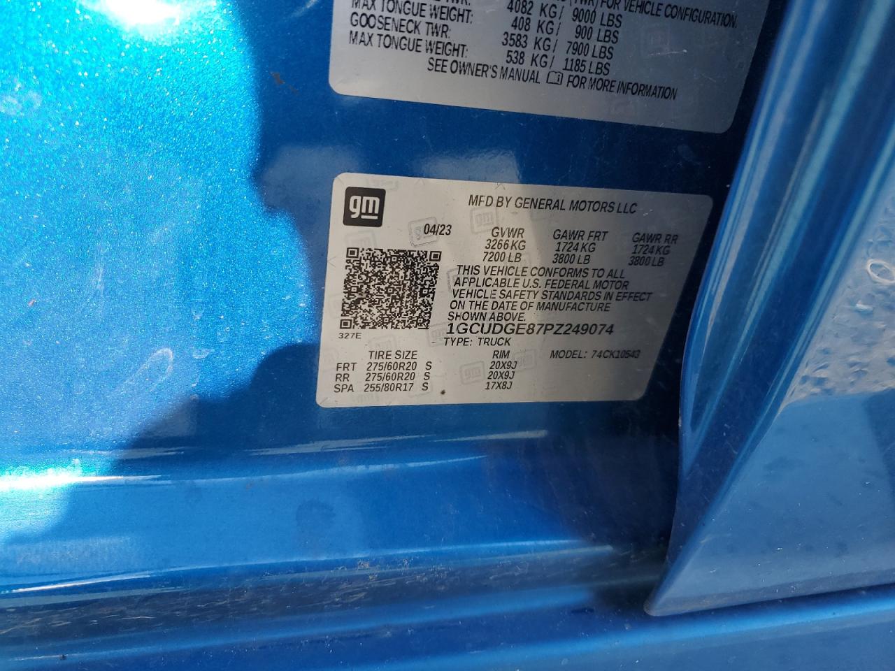 2023 CHEVROLET SILVERADO K1500 LTZ VIN:1GCUDGE87PZ249074