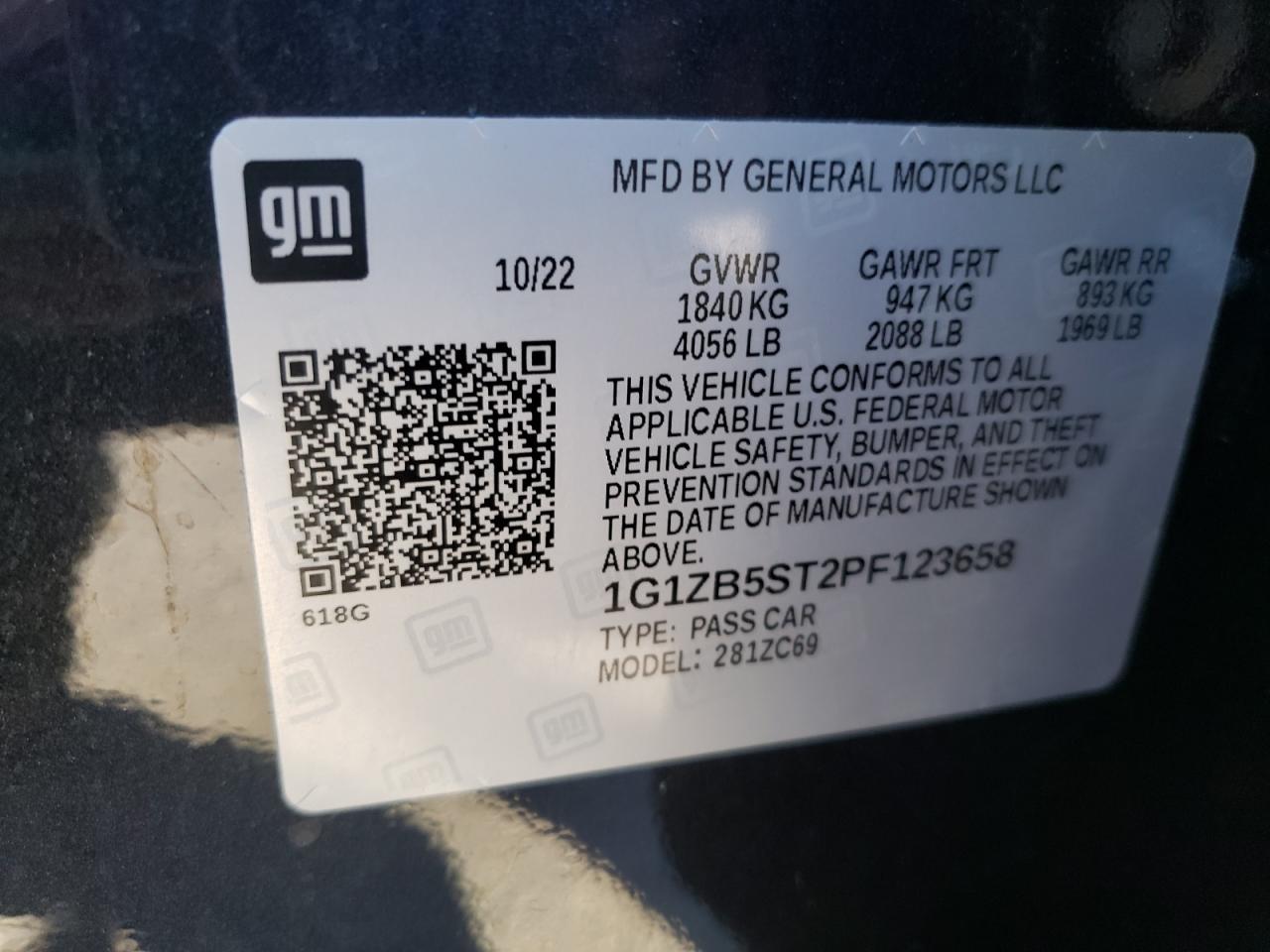 2023 CHEVROLET MALIBU LS VIN:1G1ZB5ST2PF123658