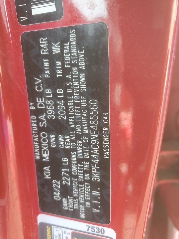 2022 KIA FORTE GT VIN:3KPF44AC9NE485560