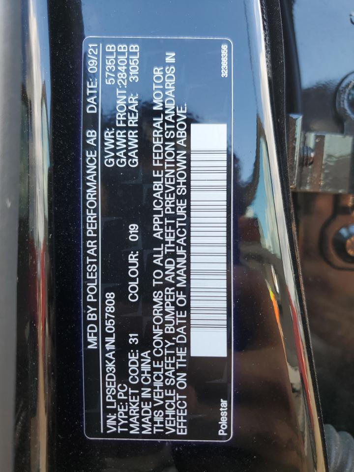 2022 POLESTAR 2 VIN:LPSED3KA1NL057808