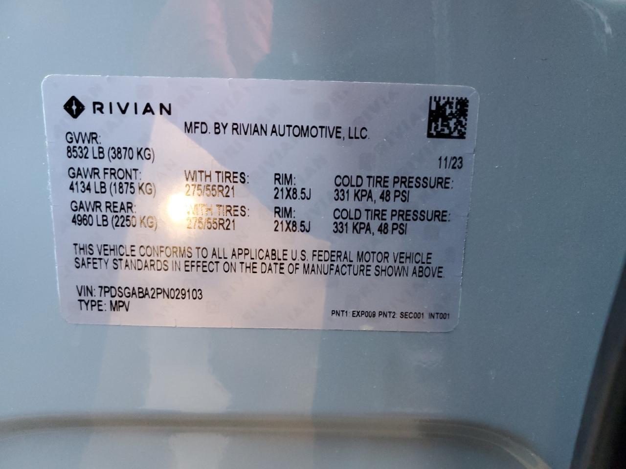2023 RIVIAN R1S ADVENTURE VIN:7PDSGABA2PN029103