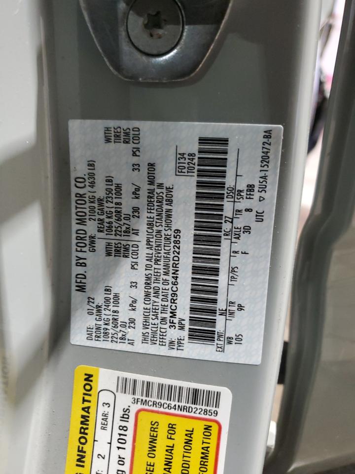 2022 FORD BRONCO SPORT OUTER BANKS VIN:3FMCR9C64NRD22859