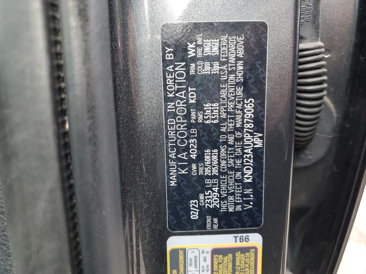2023 KIA SOUL LX VIN:KNDJ23AU0P7879065