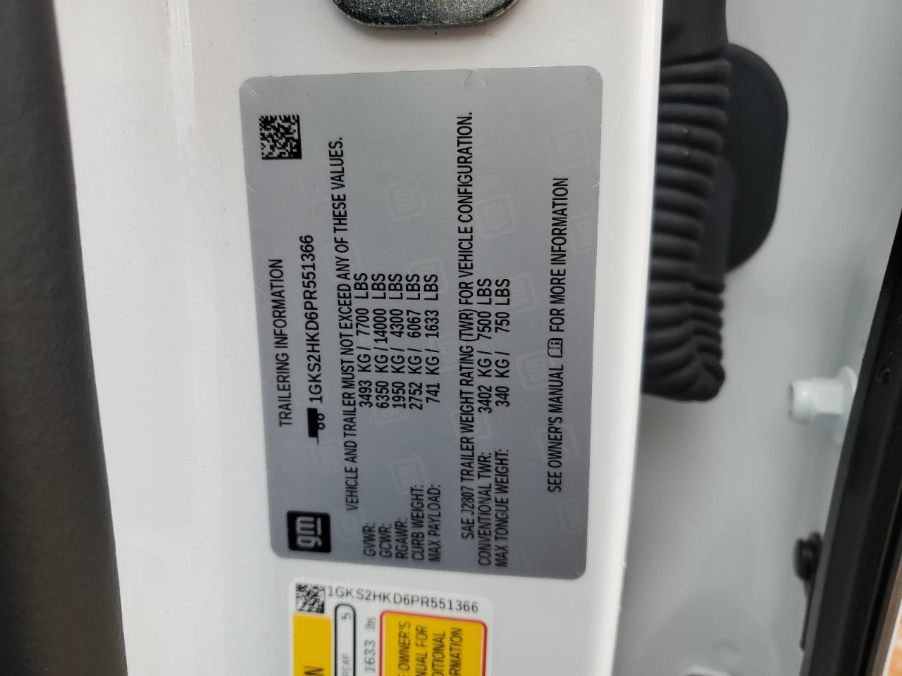 2023 GMC YUKON XL K1500 AT4 VIN:1GKS2HKD6PR551366