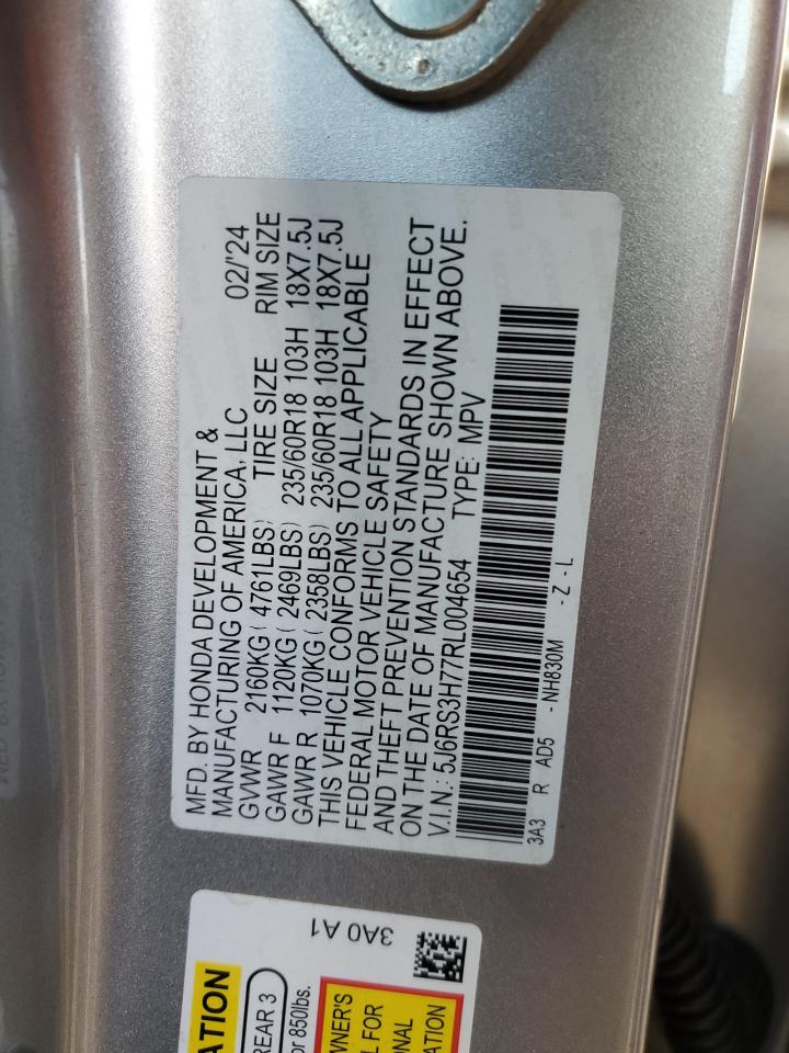 2024 HONDA CR-V EXL VIN:5J6RS3H77RL004654